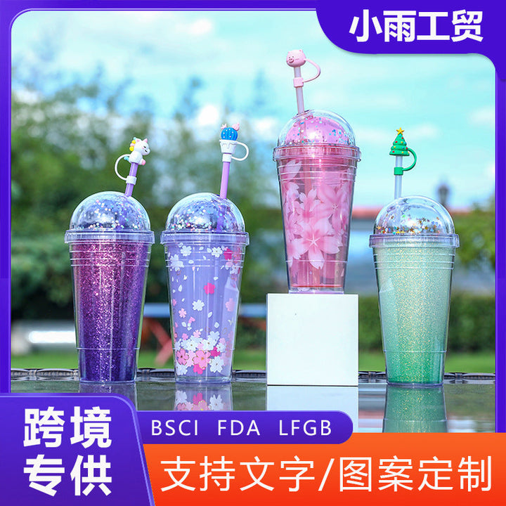 Women's creative drinking cup with decorative lid and integrated straw Kalsten