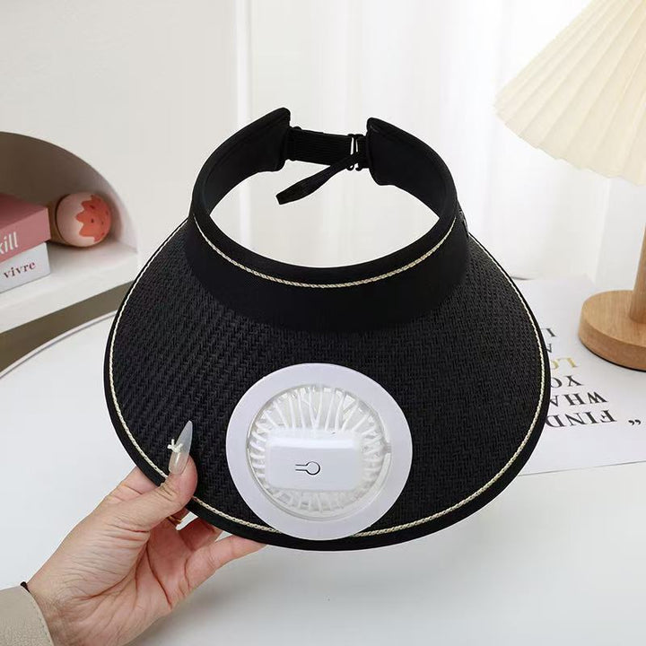 Air-cooled straw hat with detachable battery fan and elastic headband Kalsten