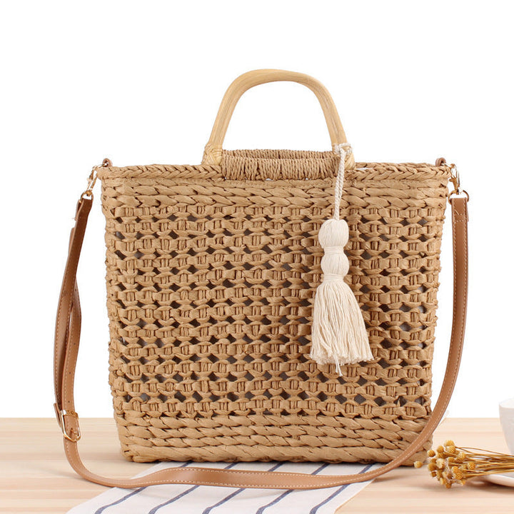 Soft and Stylish Straw Shoulder Bag with Removable Tassel Detail Kalsten