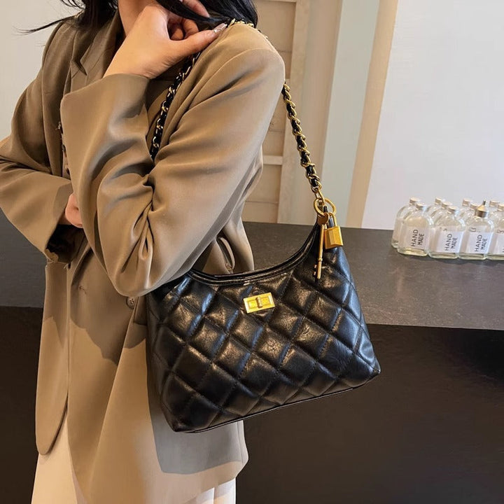 Elegant Chain-Embellished Hobo Bag Kalsten