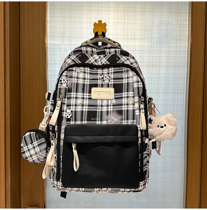 Multi-Functional Plaid School Backpack