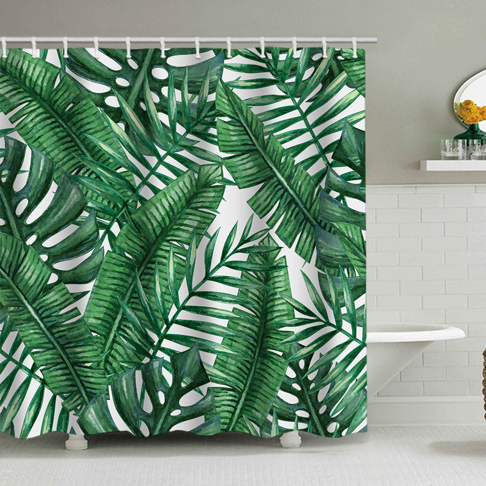 Tropical Leaf Print Shower Curtain Kalsten