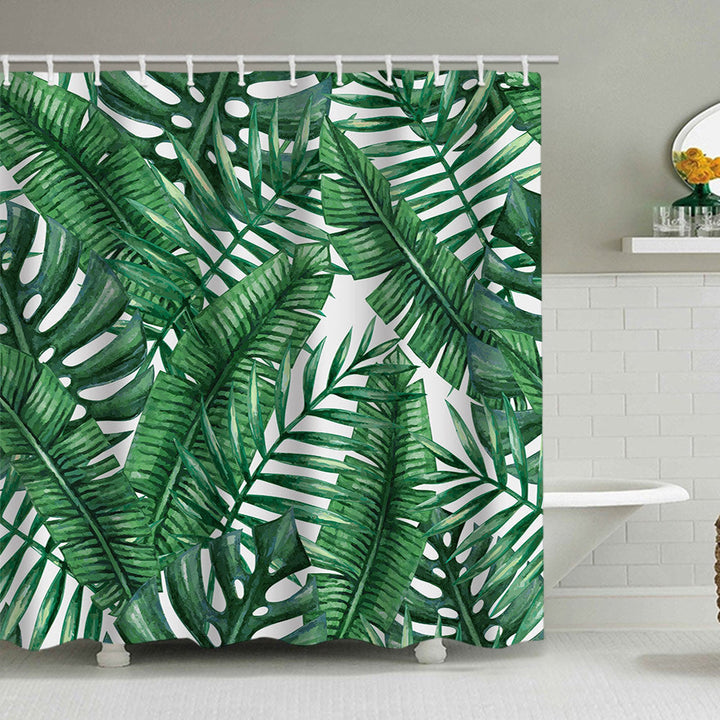 Tropical Leaf Print Shower Curtain Kalsten