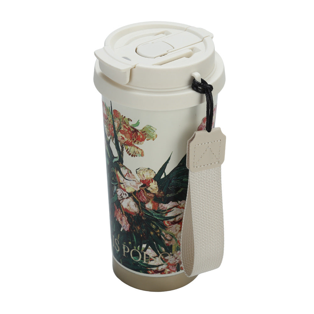 Women's Reusable Coffee Cup with Leak-proof Lid and Carry Strap Kalsten