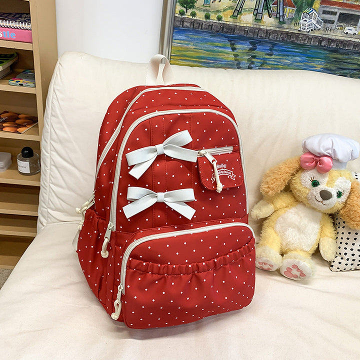 Charming Polka Dot Bow-Embellished School Backpack