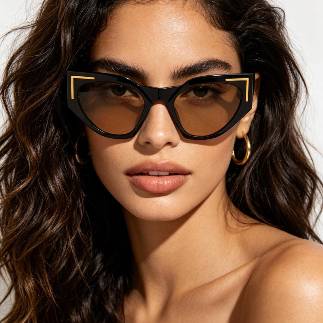 Women's Creative Cat-Eye Sunglasses with Transparent Frame and Brown Lenses Kalsten
