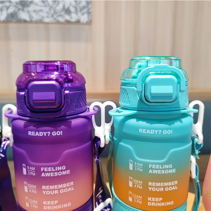 Women's motivation water bottle with time display and shoulder strap Kalsten