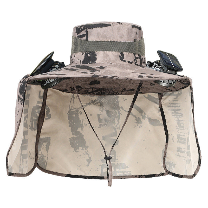 Sun hat with neck protection and integrated solar-powered dual fans Kalsten