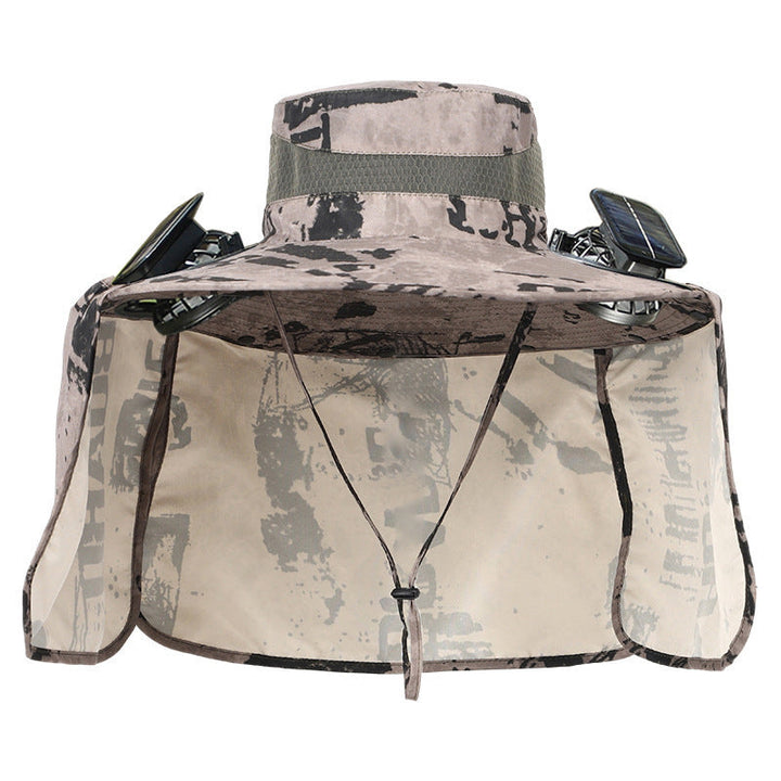 Sun hat with neck protection and integrated solar-powered dual fans Kalsten