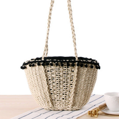 Braided Basket Bag with Pompons Kalsten