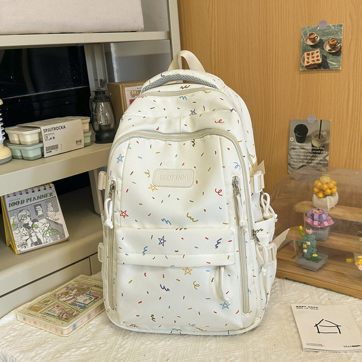 Multi-Pocket Star-Embellished School Backpack