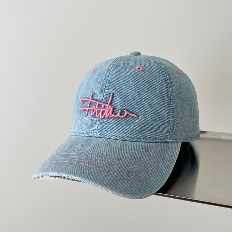 Women's Distressed Denim Embroidered Baseball Cap Kalsten