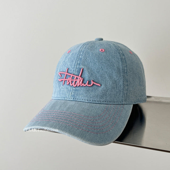 Women's Distressed Denim Embroidered Baseball Cap Kalsten