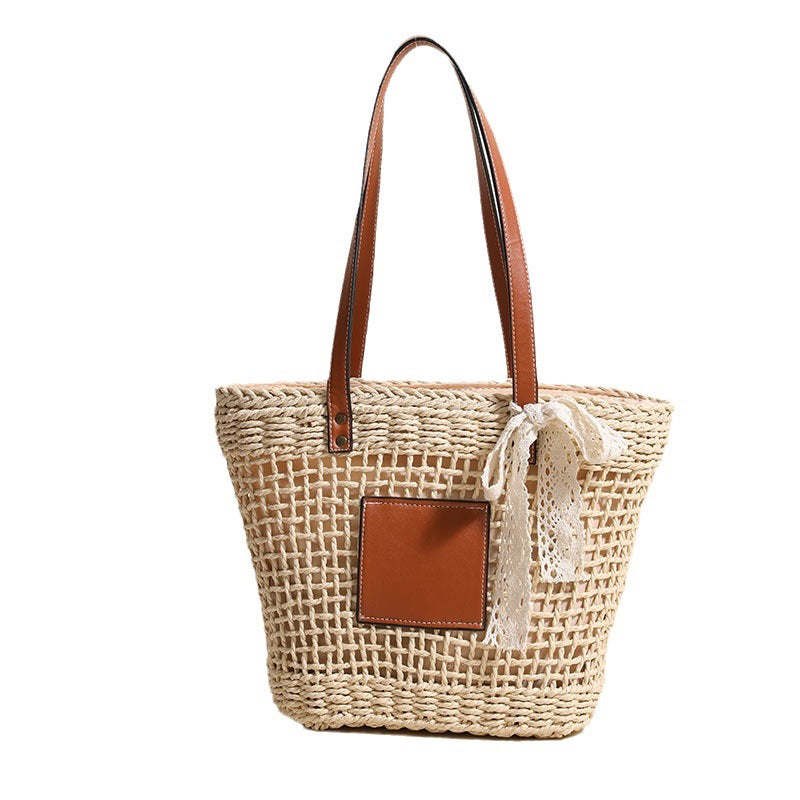 Handmade straw bag with elegant leather accents Kalsten