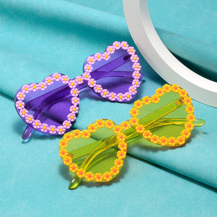 Ladies Love-Shaped Sunglasses with Floral Embellishments Kalsten