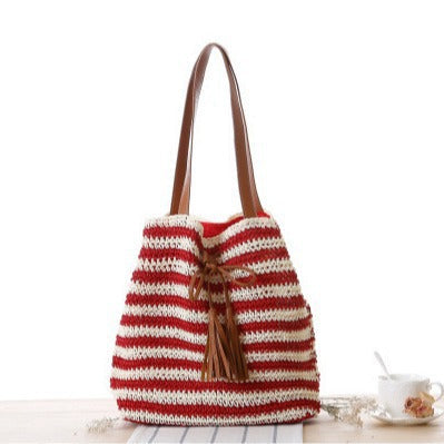 Stylish Bast Beach Bag with Leather Accents Kalsten