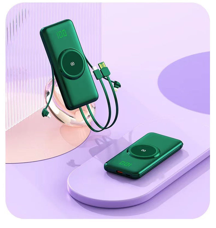 Portable power bank with wireless charging function and integrated charging cable Kalsten