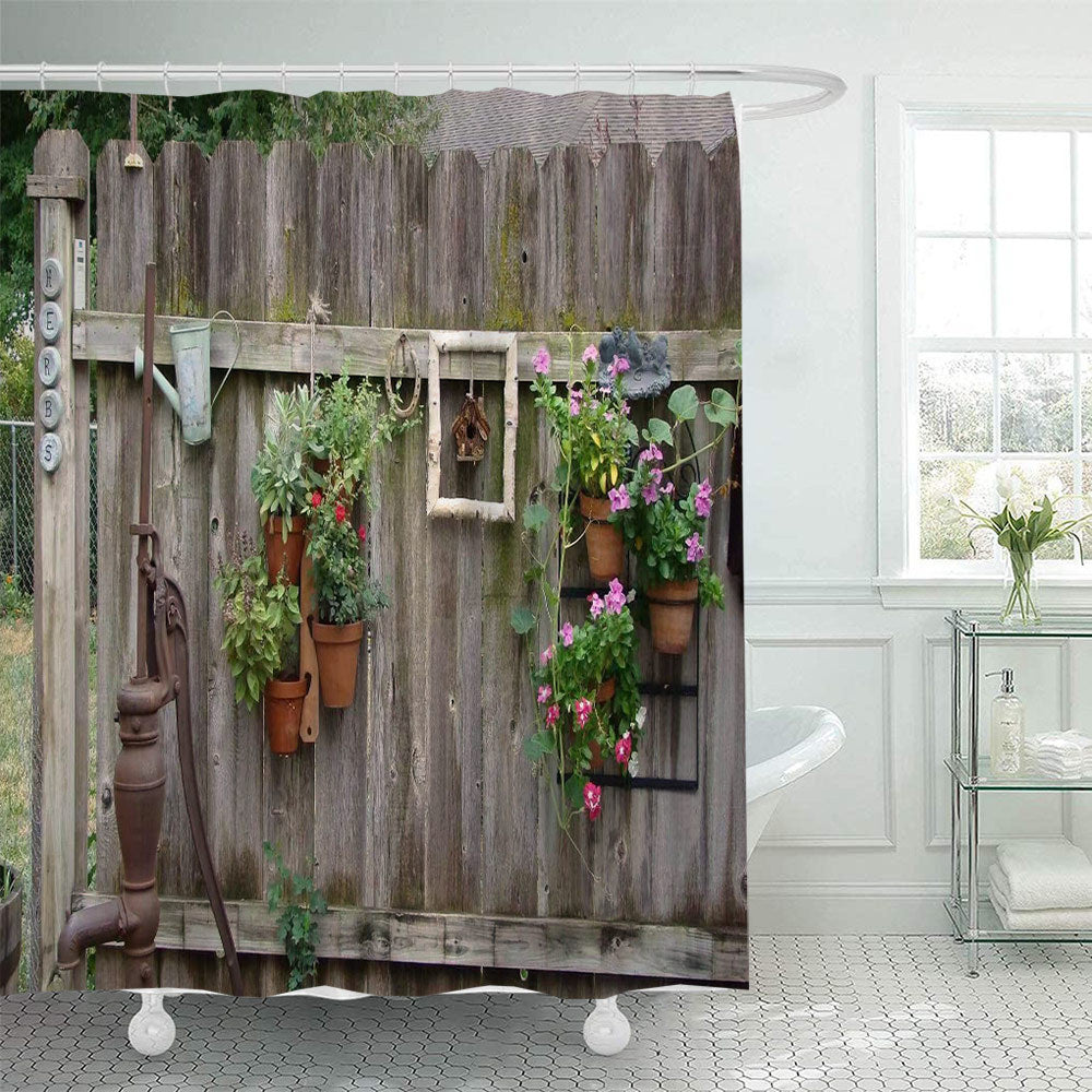 Rustic Garden-Themed Shower Curtain Kalsten