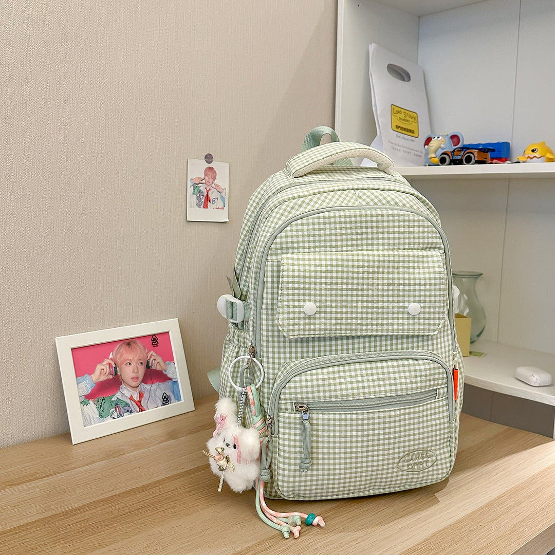 Checked Pattern Multi-Functional School Backpack