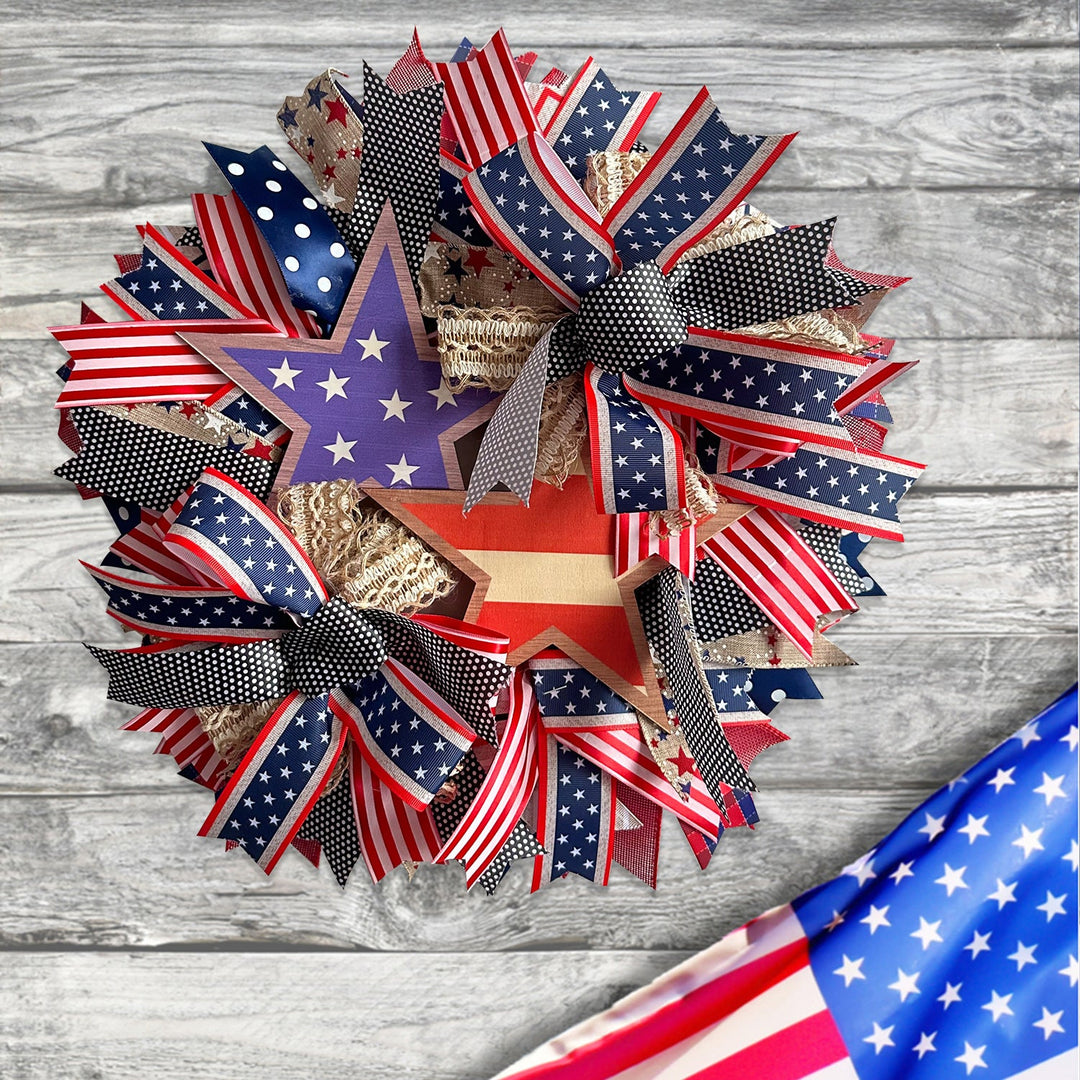 Unisex nan more patriotic door wreath made of ribbon and wooden stars Kalsten