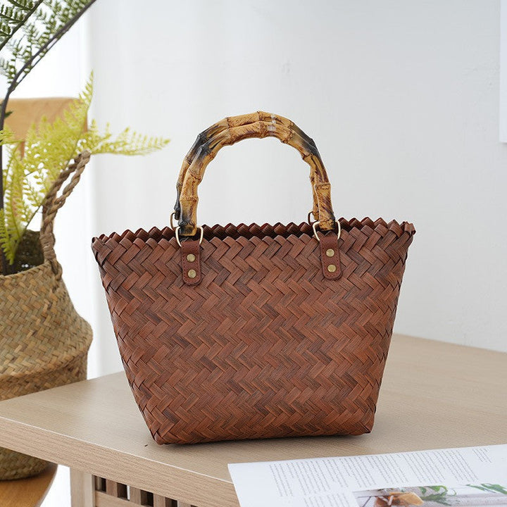 Bamboo Handle Bag Made of Braided Material Kalsten