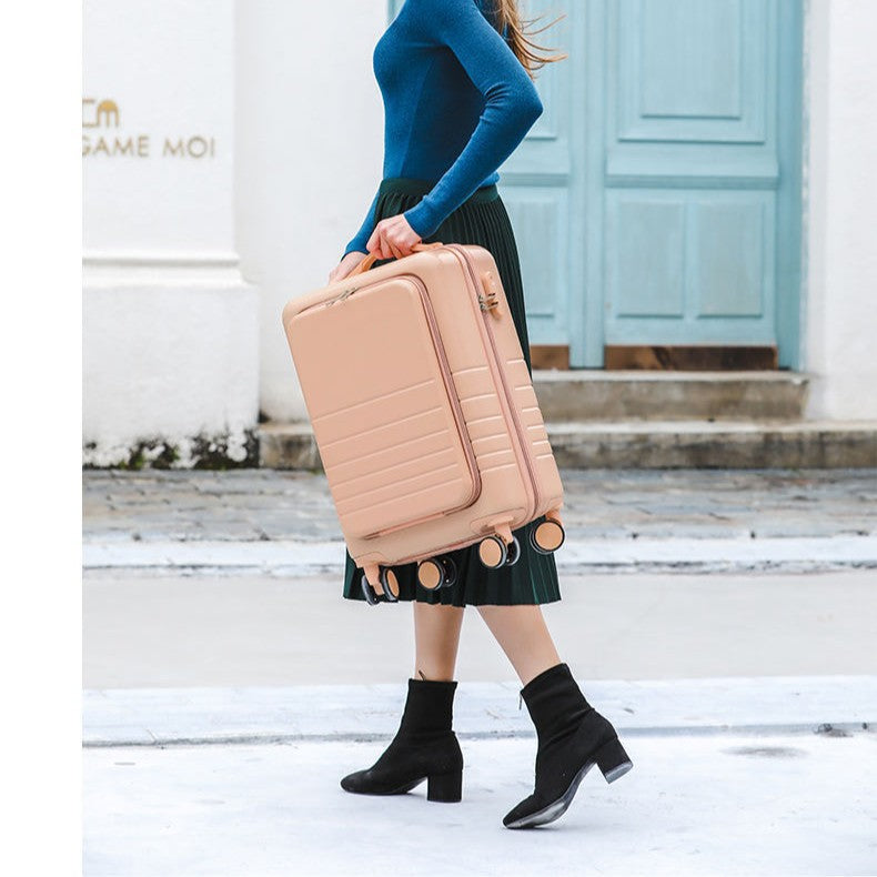 carry-on hardshell front-pocket spinner suitcase with quick-access compartment telescopic handle and smooth full-rotation wheels Kalsten