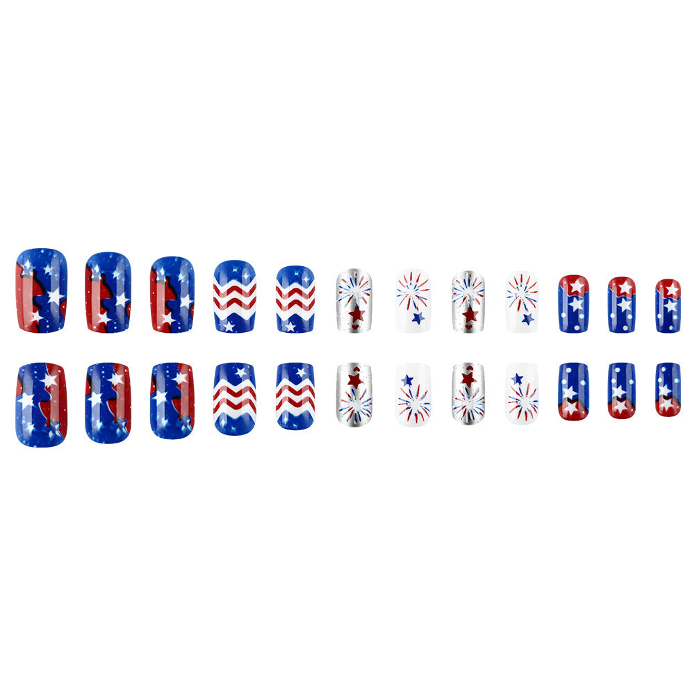 Women's nan patriotic acrylic press on nails set with coffin shape and firework star decals Kalsten