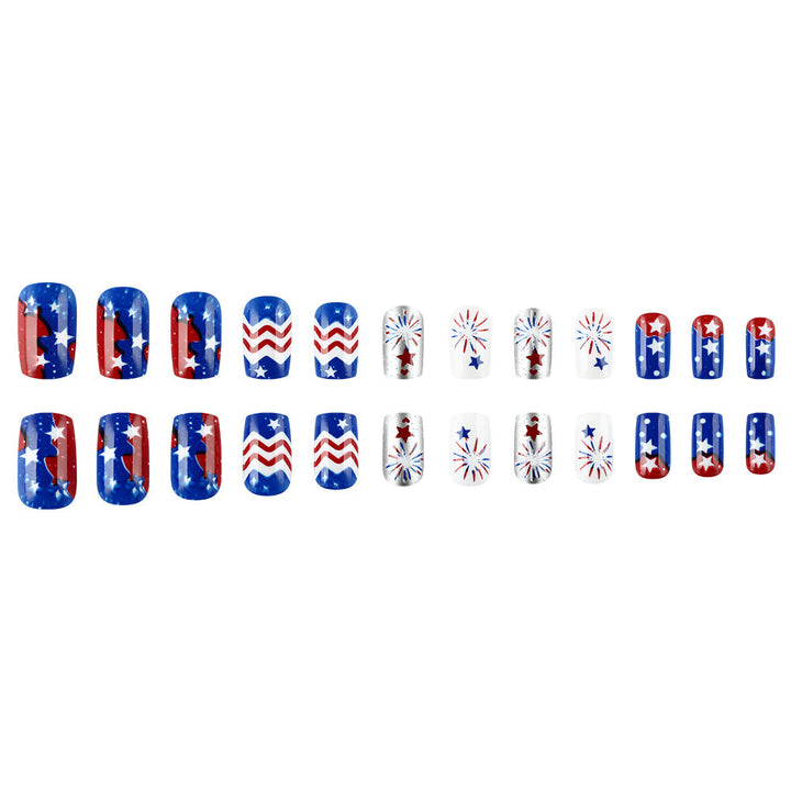 Women's nan patriotic acrylic press on nails set with coffin shape and firework star decals Kalsten