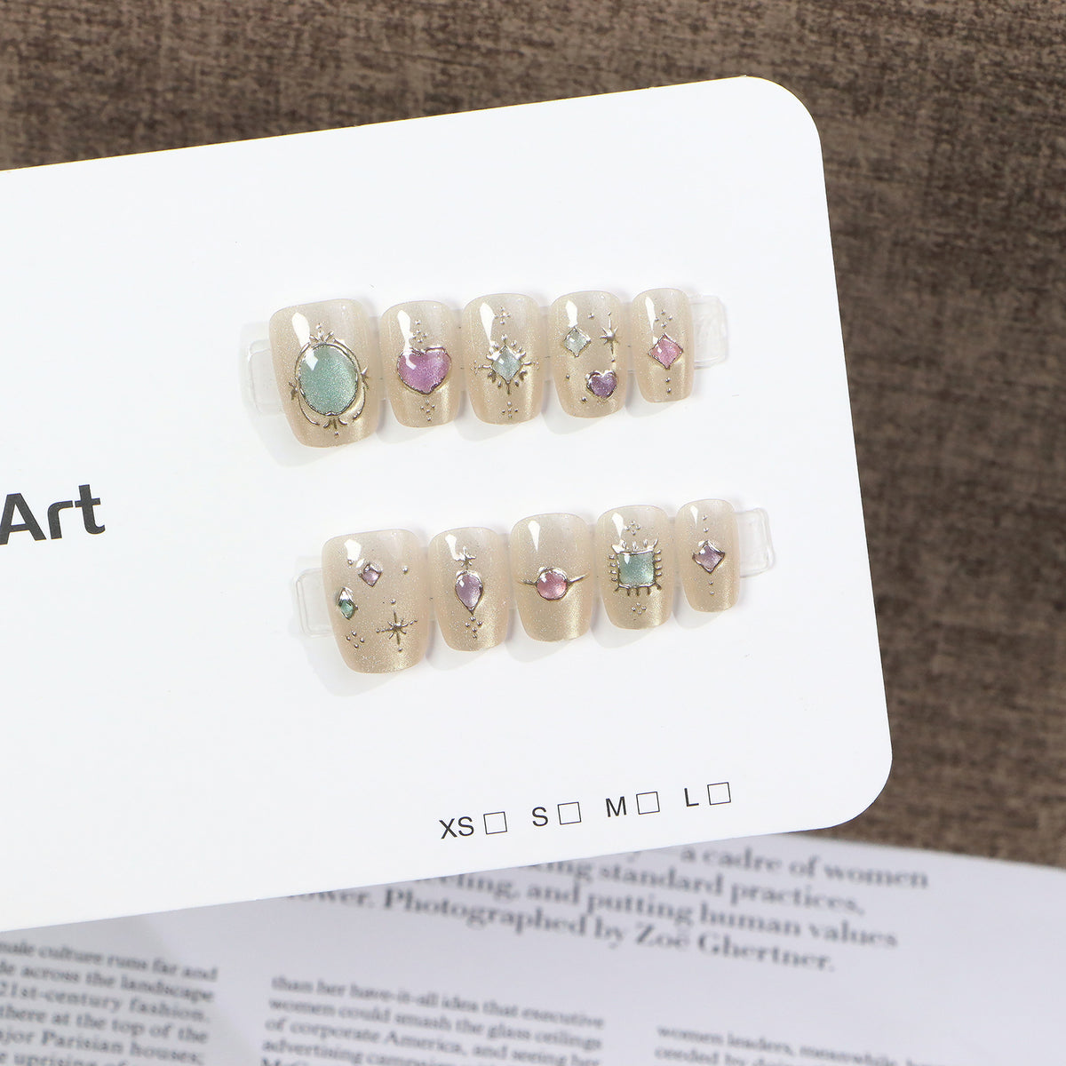Decorative Press-On Nail Art Set with Gemstone Accents Acalora
