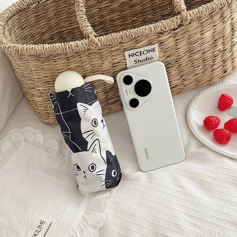 Women Folding Umbrella with Playful Cat Pattern Kalsten