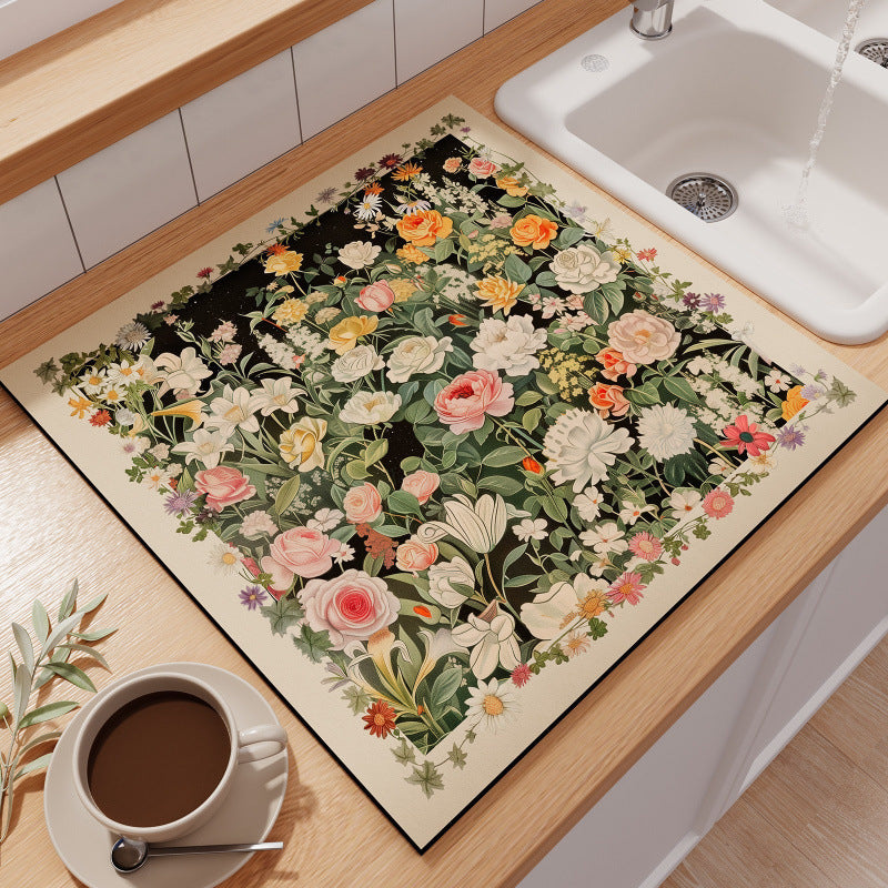 Floral-Themed Kitchen Counter Mat Acalora