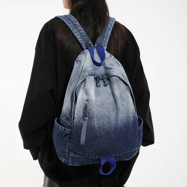 Casual Denim Wash School Backpack Kalsten