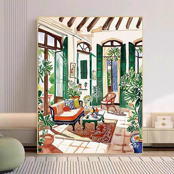 Cozy Living Room Watercolor Art Print Kalsten