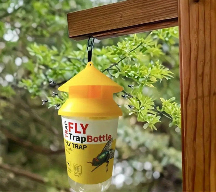 Reusable outdoor insect fly trap with non-toxic bait reservoir and Hanging canopy Kalsten