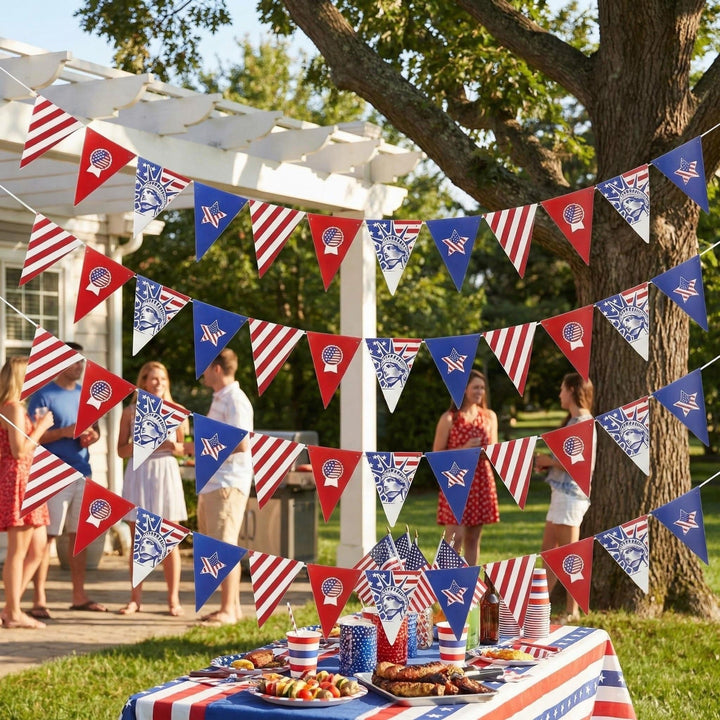 Unisex nan Patriotic Triangle Pennant Garland Outdoor Party Bunting Decoration with Weatherproof Plastic Flags Kalsten