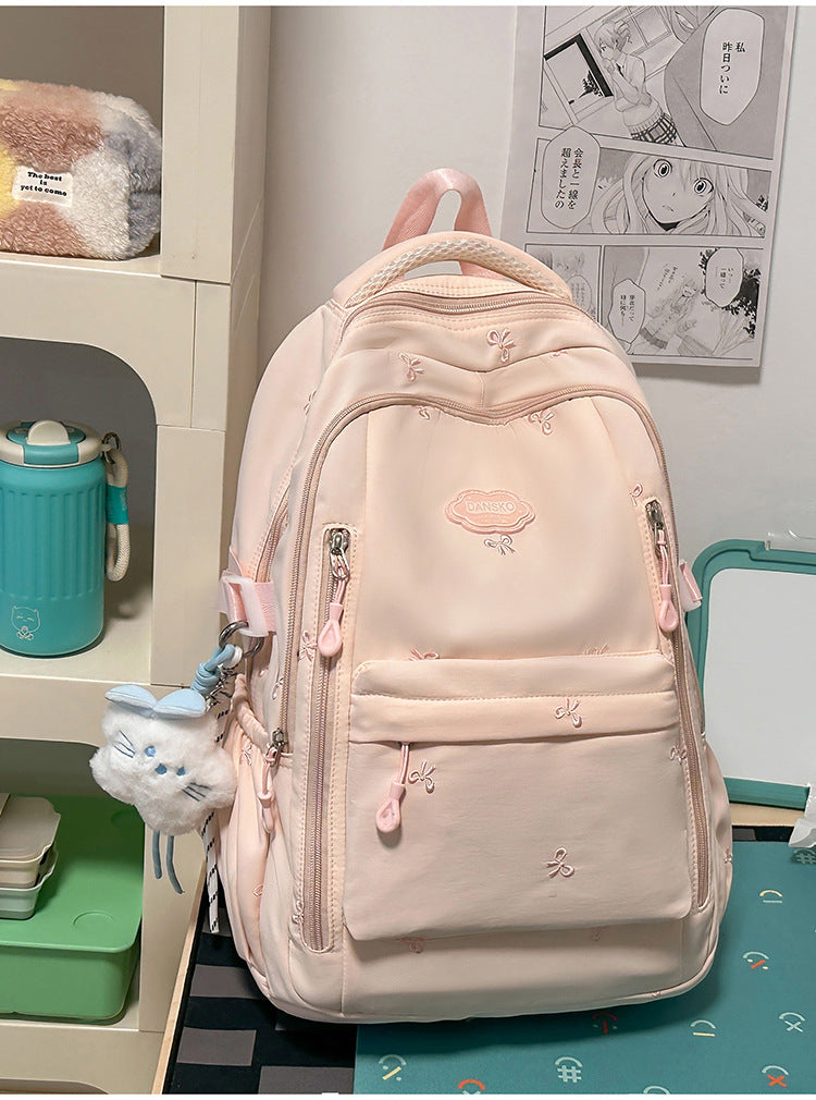 Embroidered Multi-Compartment Casual School Backpack