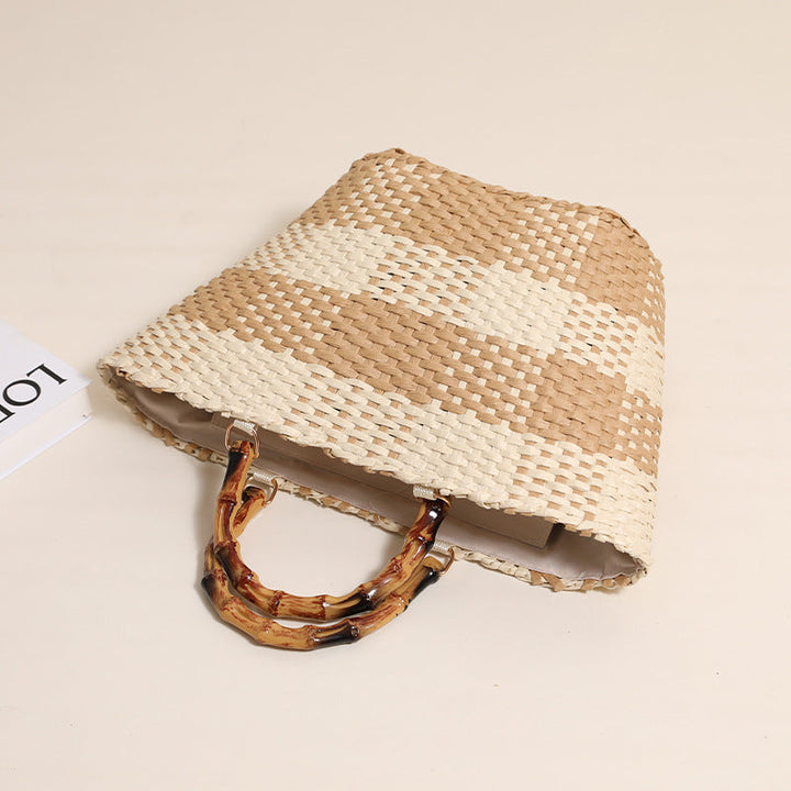 Braided bast bag with bamboo handle and decorative lining Kalsten
