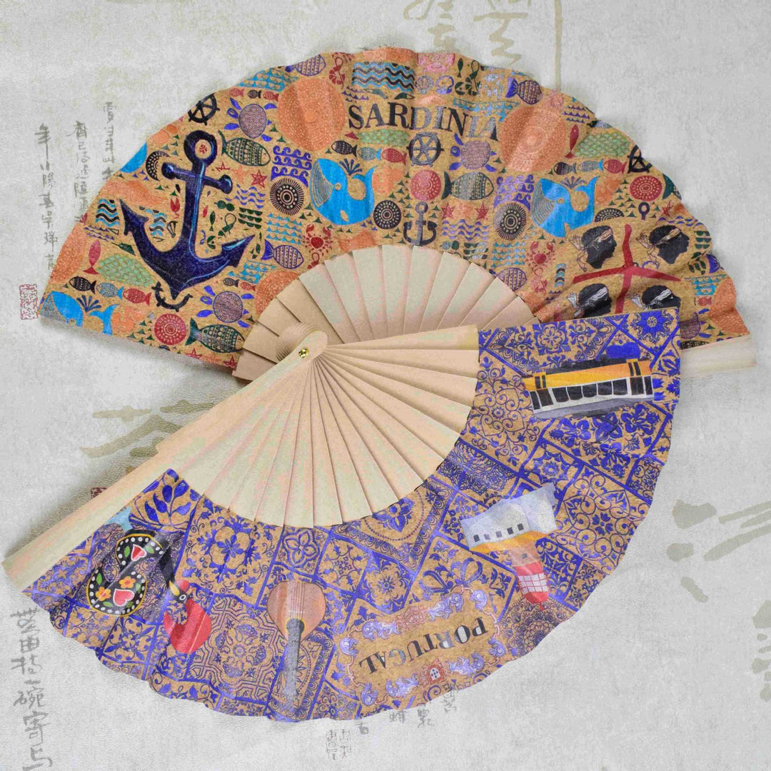 Ladies fan with cultural motif and elegant wooden frame Kalsten