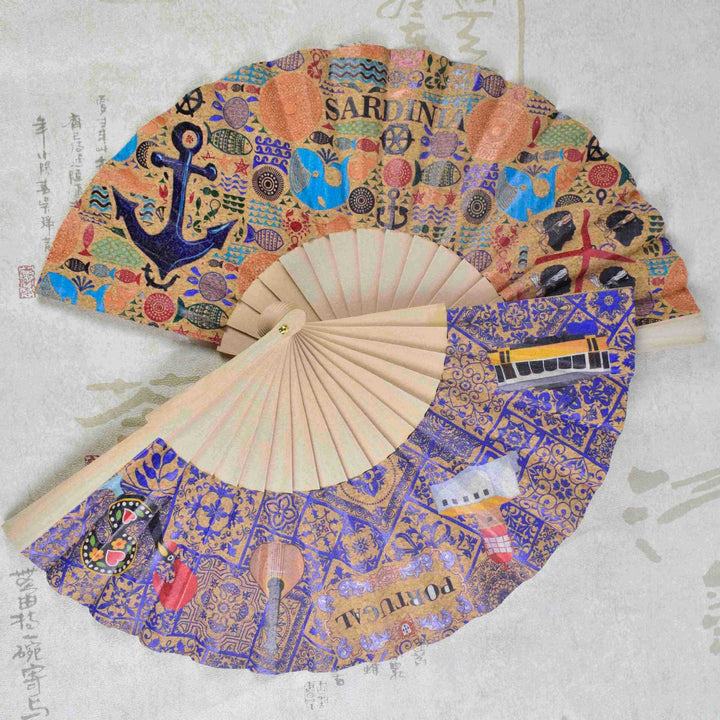 Ladies fan with cultural motif and elegant wooden frame Kalsten