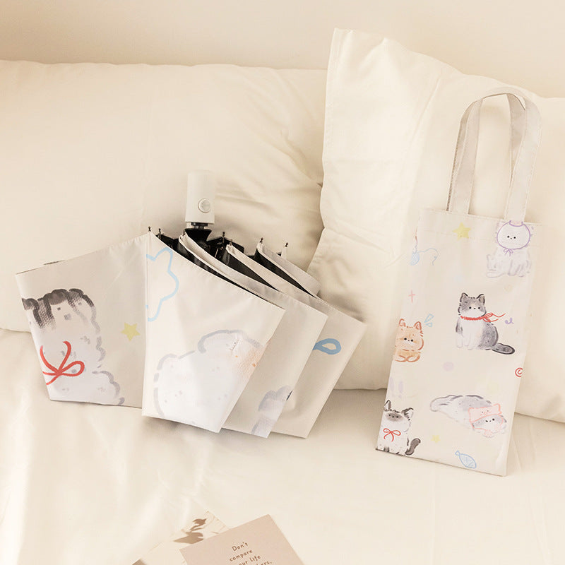 Women Folding Umbrella with Lovely Animal Illustrations Kalsten