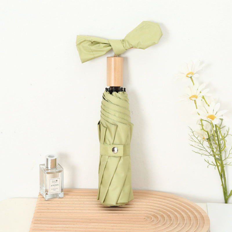 Women's Elegant Folding Umbrella with Wooden Handle Kalsten