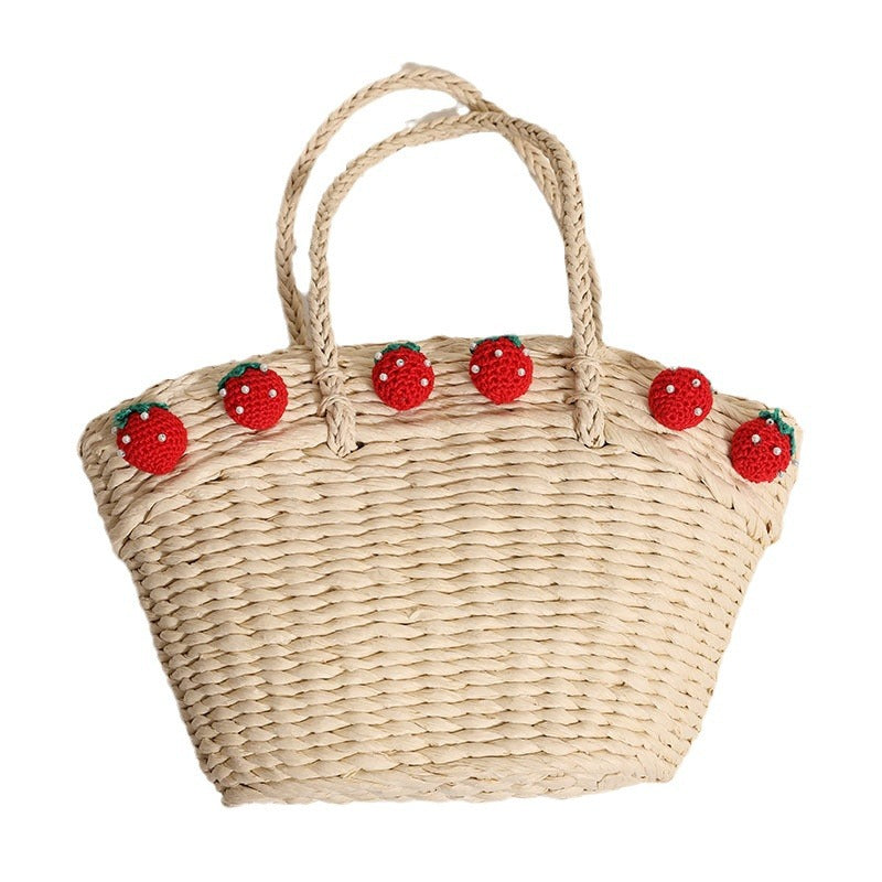 Handmade basket bag with playful strawberry motif Kalsten