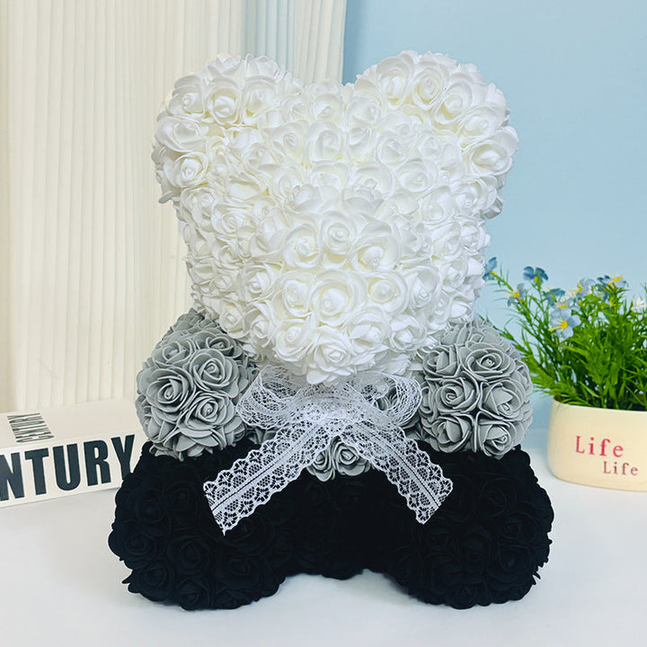 Handcrafted Rose-Foam Teddy Bear Gift Sculpture With Heart Accent
