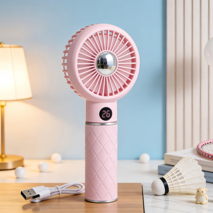 Women portable hand fan with digital speed display and playful bear motif Kalsten