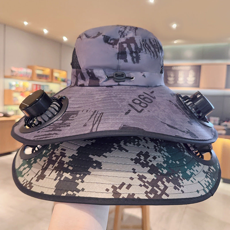 Bbreathable sun hat with two integrated mini fans, wide brim and adjustable chin strap Kalsten