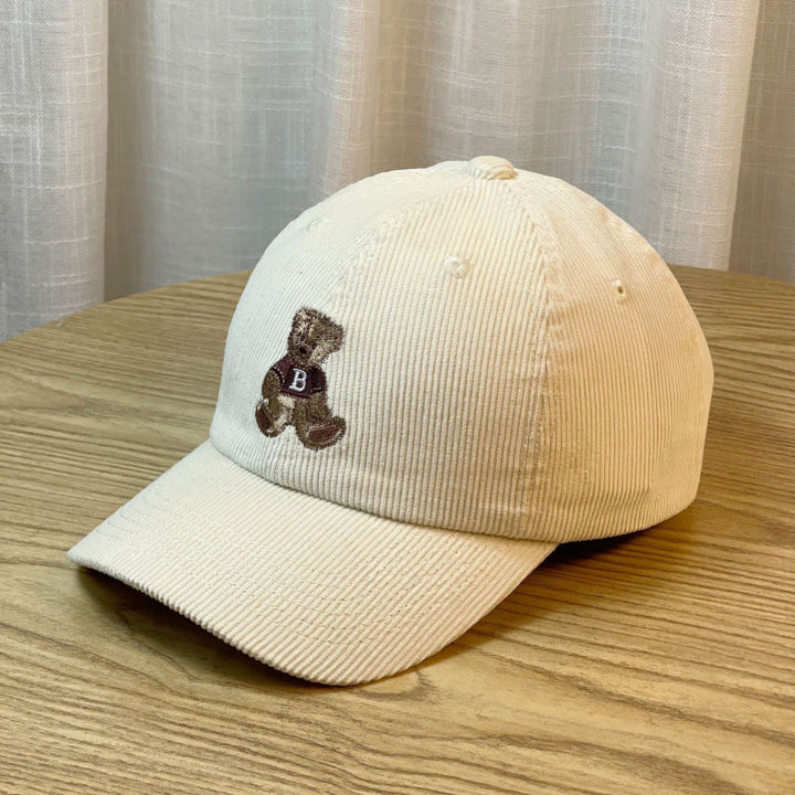 Women's Corduroy Baseball Cap with Teddy Bear Embroidery Kalsten