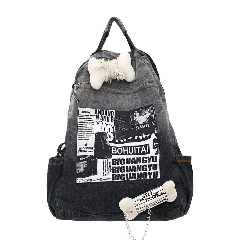 Creative Graphic Print Denim School Backpack Kalsten
