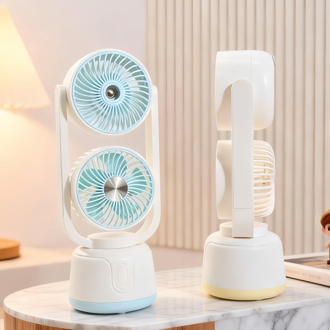 Unisex portable double fan with USB charging function, tiltable fan heads and quiet motor Kalsten
