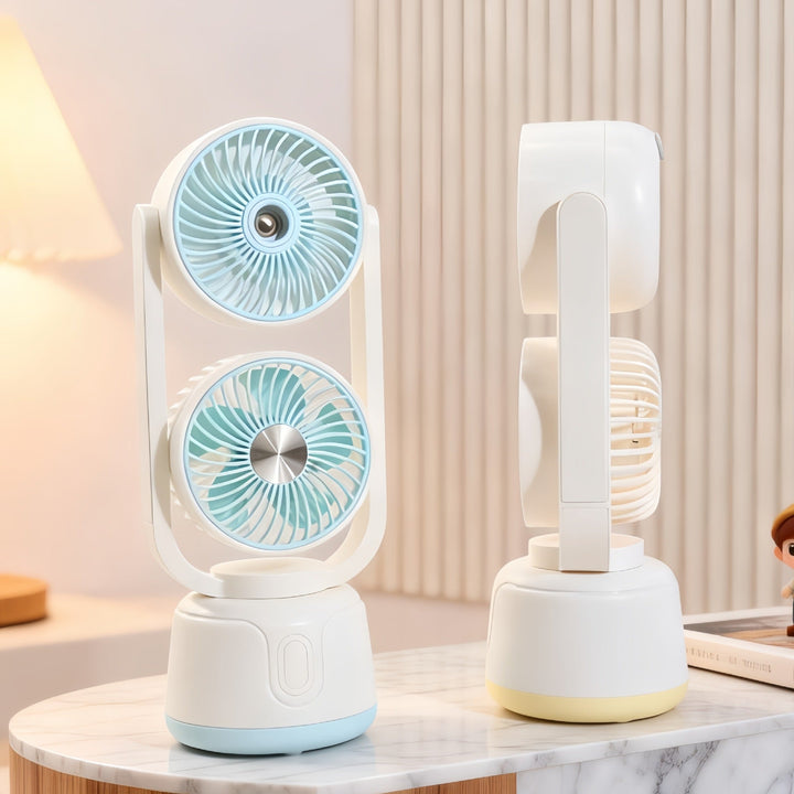 Unisex portable double fan with USB charging function, tiltable fan heads and quiet motor Kalsten