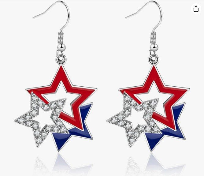 Ladies playful star earrings with crystal embellishment and hook closure Kalsten